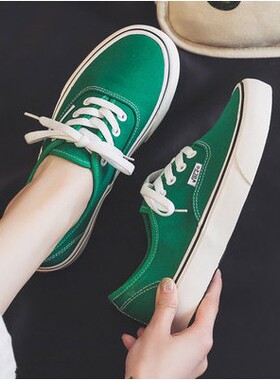 韩国安纳海姆绿色帆布鞋女低帮百搭2023年新款夏季透气平底布鞋子