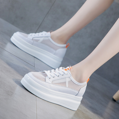 网红真皮厚底百搭透气内增高白鞋