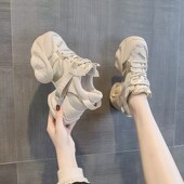 老爹鞋 女轻便软底超轻2025春季 厚底内增高8cm夏款 代购 单网小白鞋