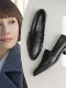 职业工作鞋 唐晶同款 粗跟 百搭尖头单鞋 英伦风平底鞋 真皮小皮鞋 女鞋
