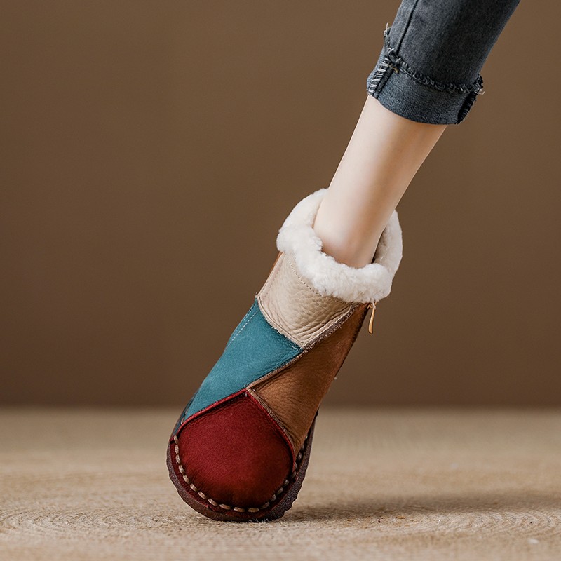 西班牙小众品牌ONGYSL冬季加绒加厚真皮雪地靴女款皮毛一体防滑