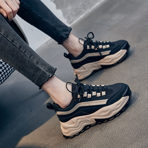 香港黑色网红厚底老爹鞋女ins潮超火杏色2022年新款百搭运动显瘦