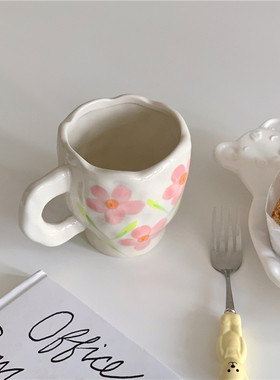 ins风陶瓷马克杯可爱手捏花朵水杯陶艺杯子咖啡杯牛奶杯拍照道具