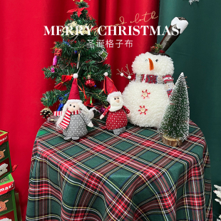 饰儿童写真摄影道具 圣诞复古格子布桌布拍照背景布ins网红新年装