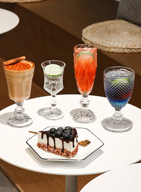 ins拍照道具背景摆件北欧带脚玻璃杯拿铁杯水杯威士忌酒杯果汁杯