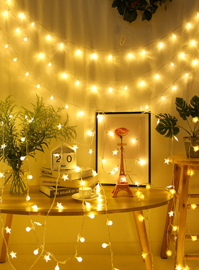 新年装饰圣诞雪花星星灯串带闪烁网红拍照道具卧室背景布置节日