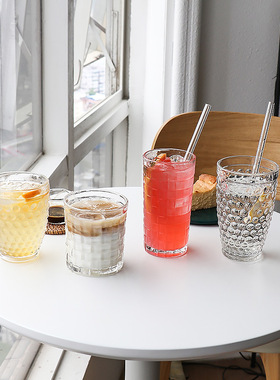 ins拍照道具摆件简约条纹玻璃杯牛奶咖啡隔热杯网红博主拍摄背景