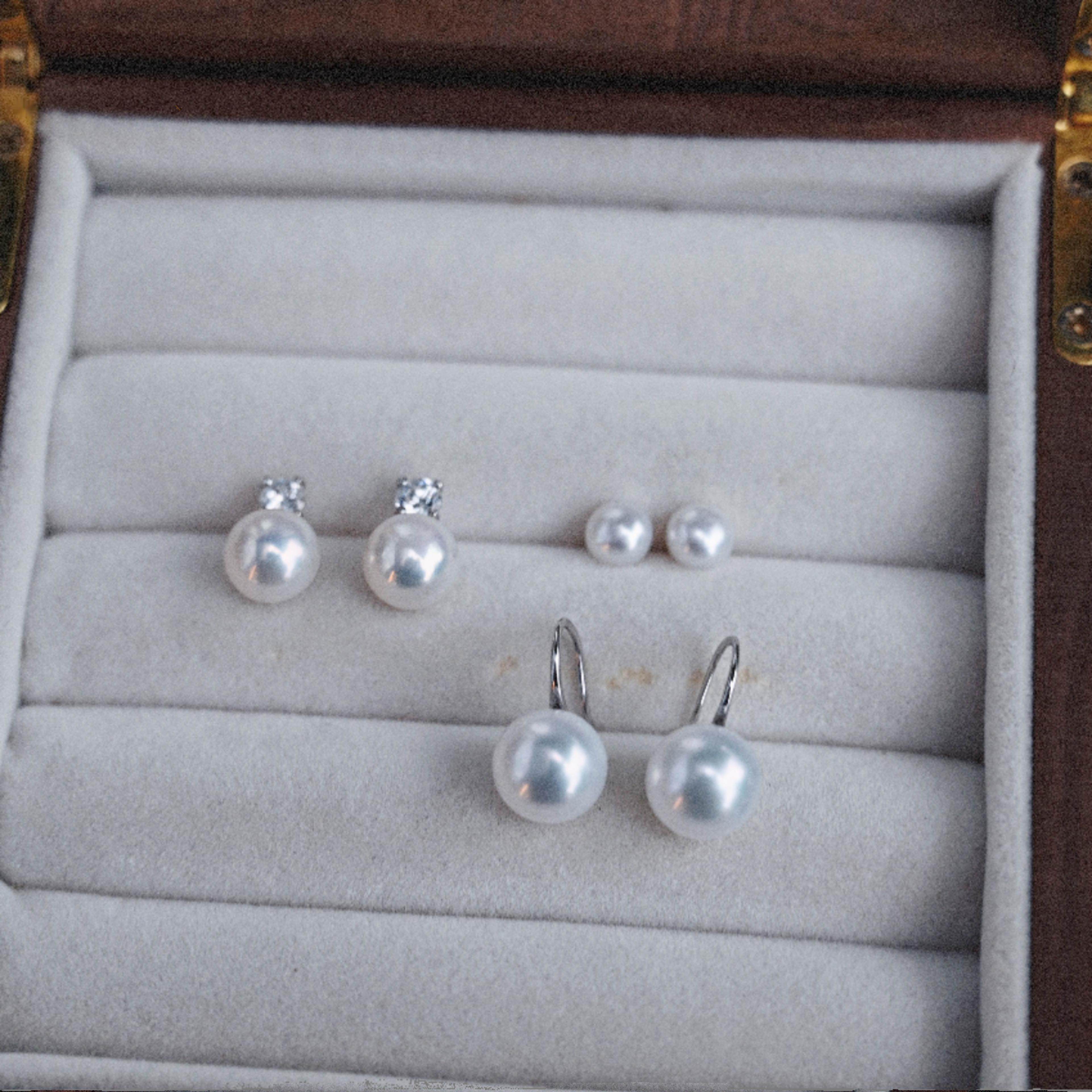 流云府制极光淡水珍珠耳钉三件套