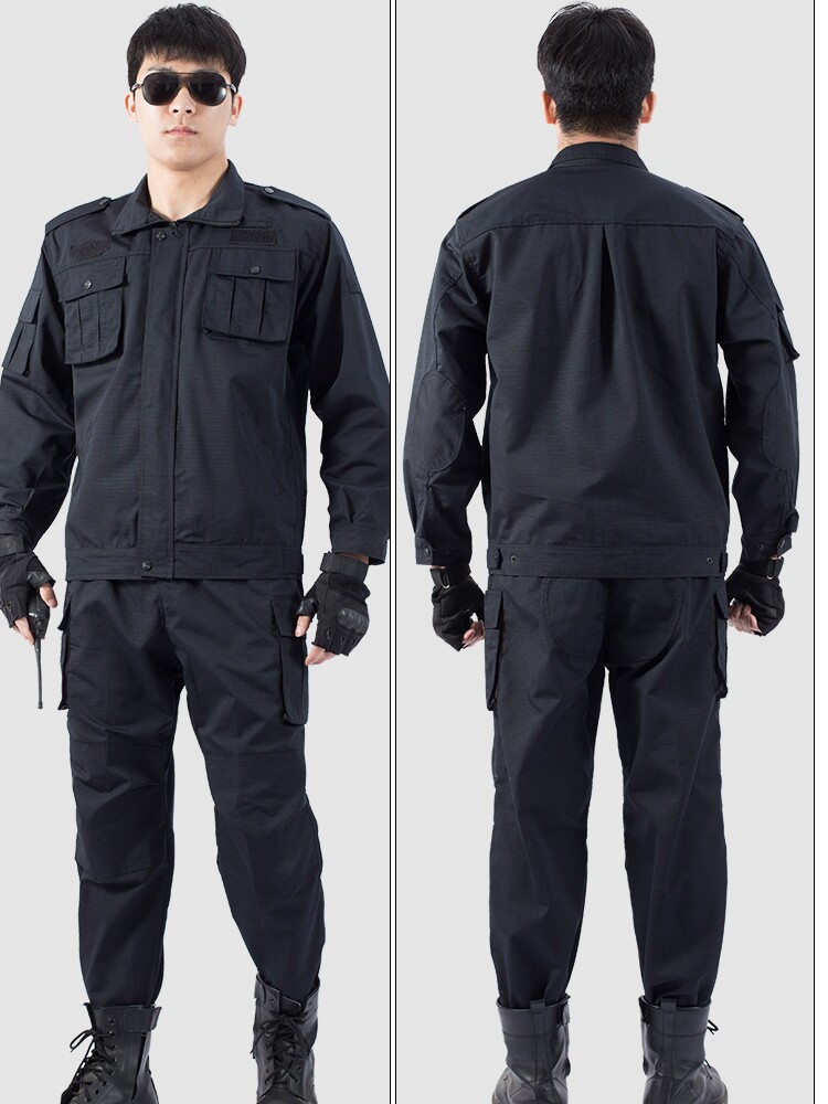 涤纶薄款春秋黑色长袖作训服套装男女训练·服·工作耐磨户外服