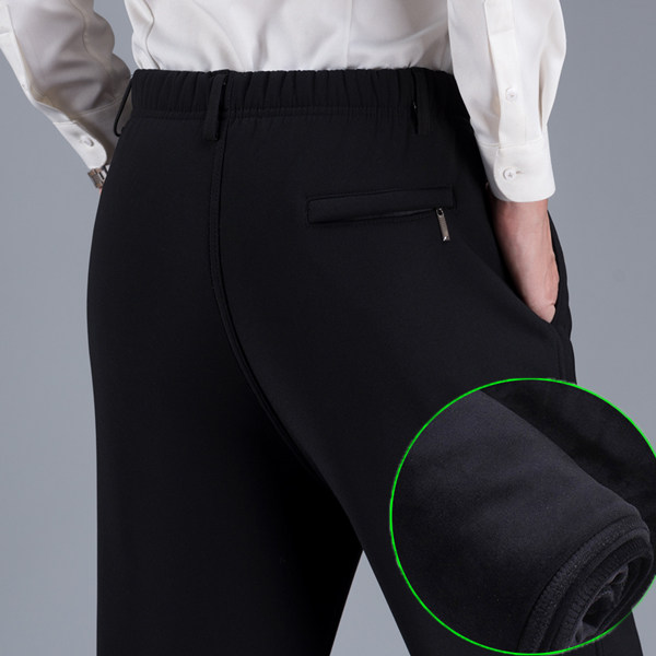 加绒加厚男士松紧腰长裤爷爷秋冬厚款高腰深档长裤 爸爸休闲西裤