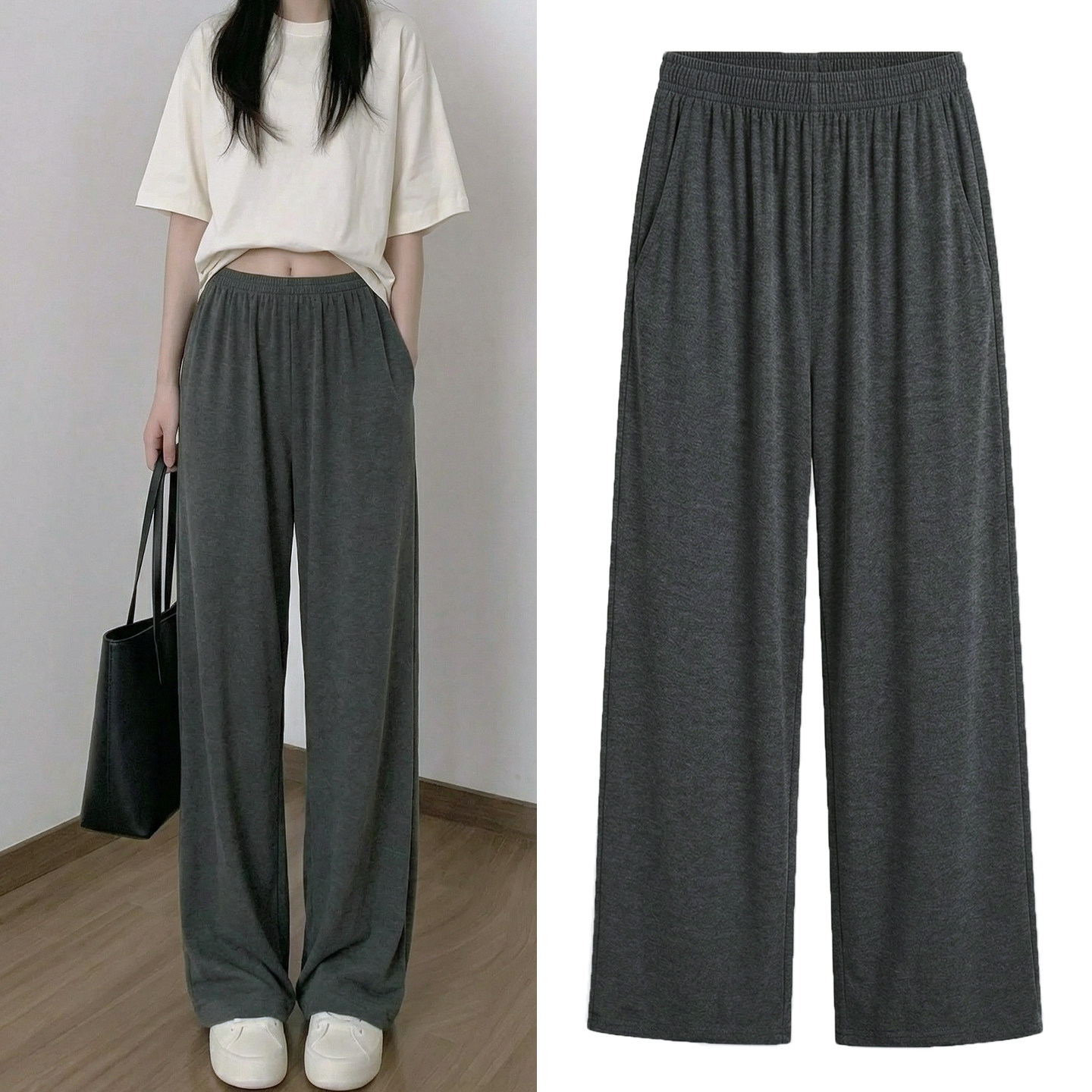 春夏薄款运动休闲裤女2026新品小个子长裤高腰宽松直筒阔腿裤卫裤