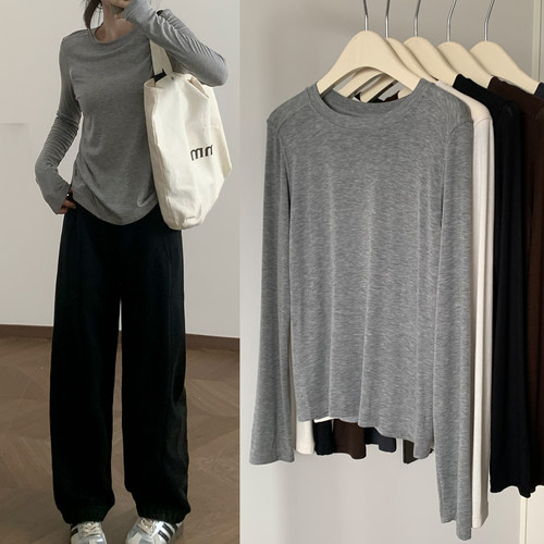 灰色天丝羊毛打底衫内搭上衣