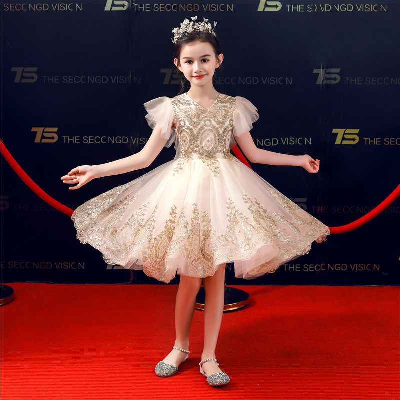 加大码礼服女大童生日短款公主裙元旦表演服主持人婚纱钢琴演出服