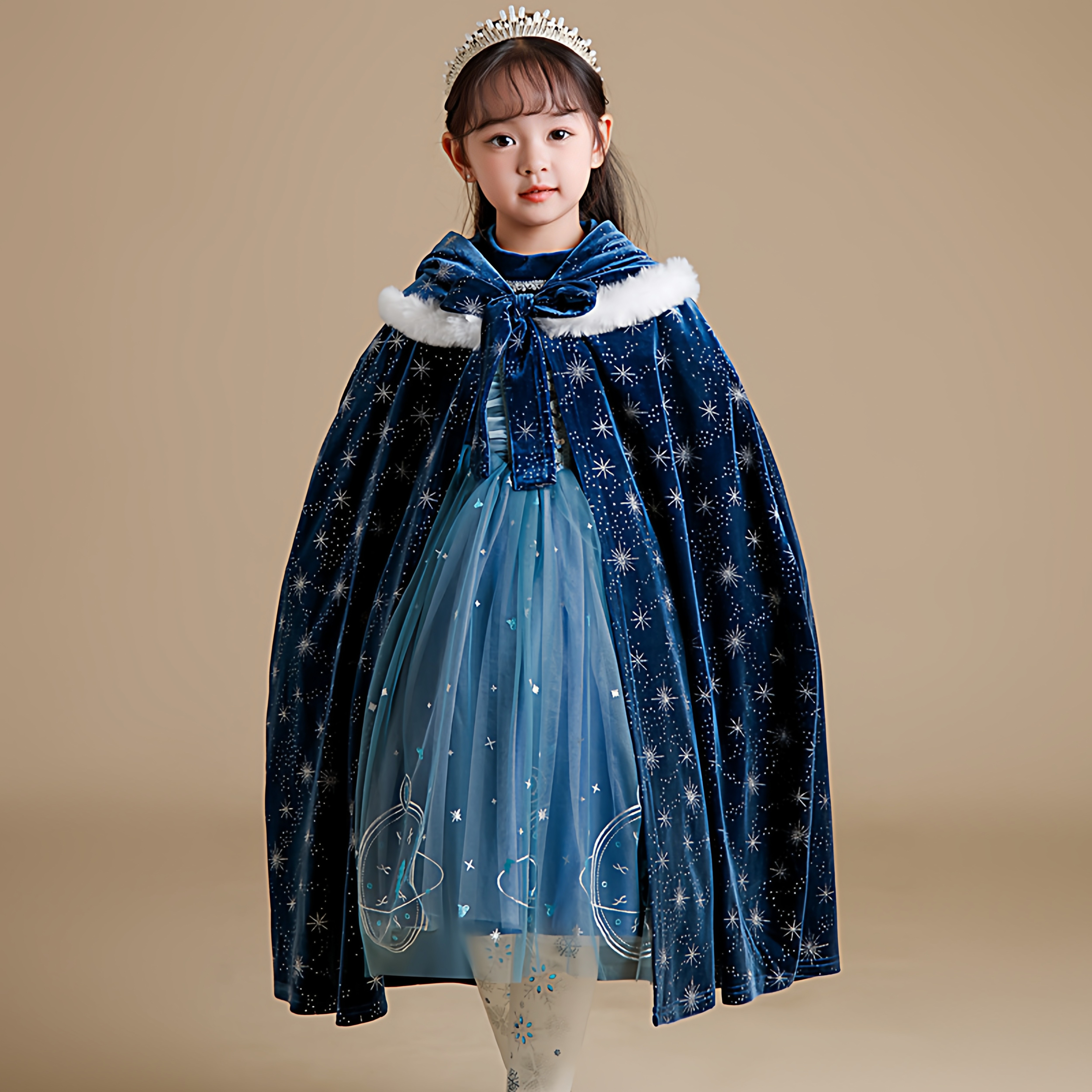 秋冬款女童加绒连衣裙中小童冰雪奇缘爱莎公主裙高端丝绒生日礼服