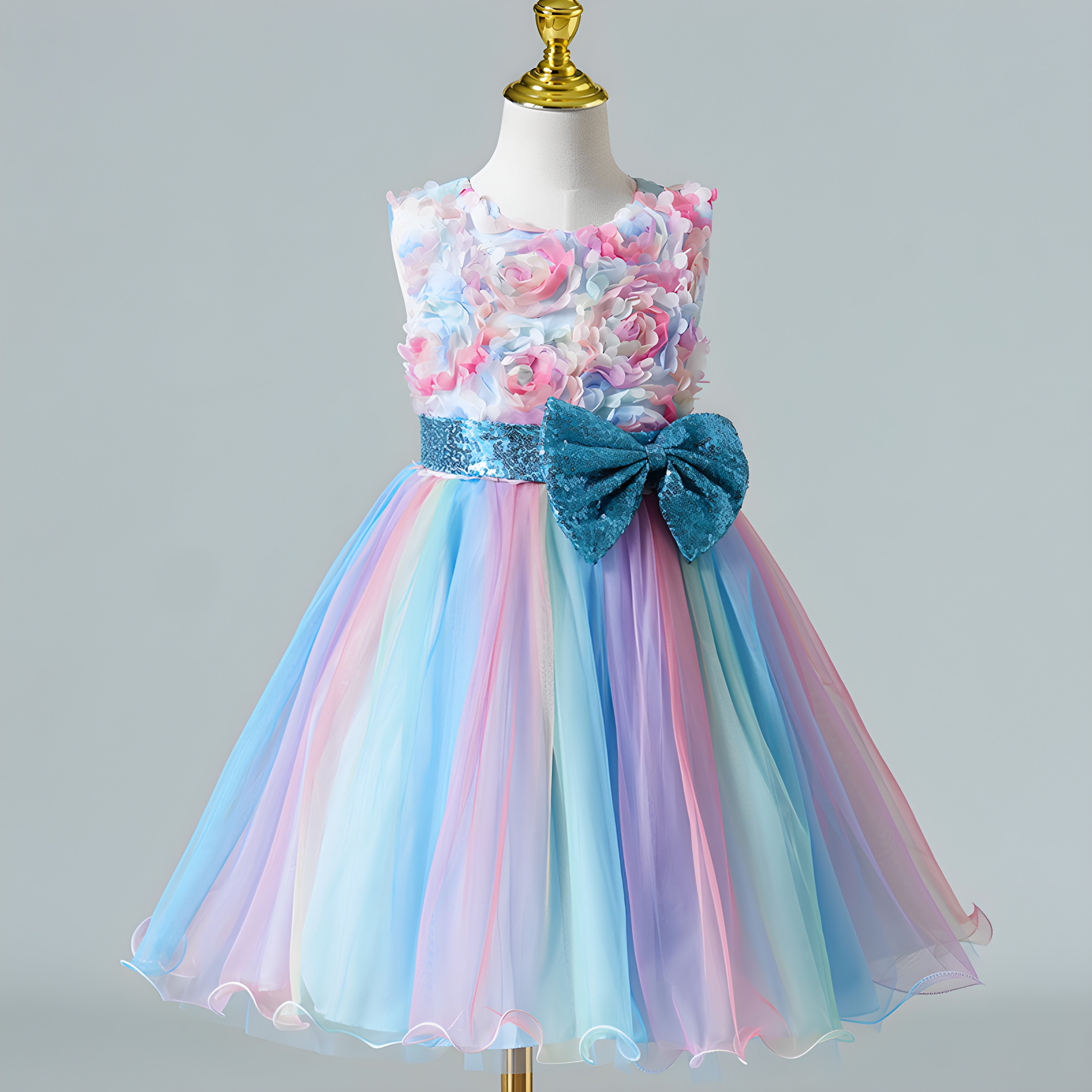 女大童公主裙彩色礼服蓬蓬裙六一演出服花童婚礼主持人钢琴表演服