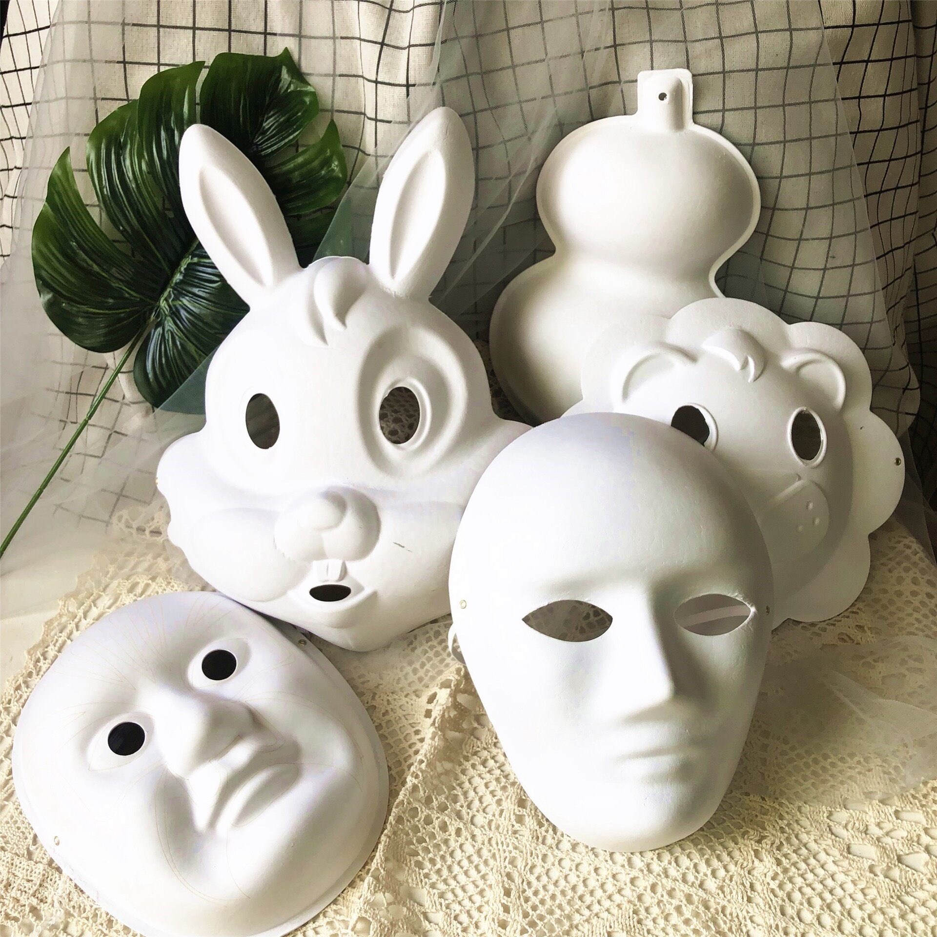 空白面具儿童diy手工材料绘画手绘白色马勺画画空白狐狸白胚半脸