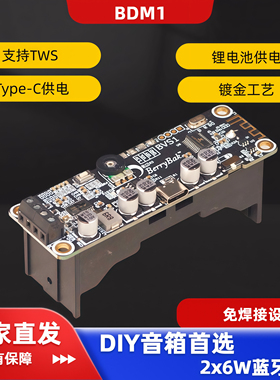 BDM1蓝牙功放板BT5.0模块2.0立体声2x6W支持锂电池充电TYPE-C