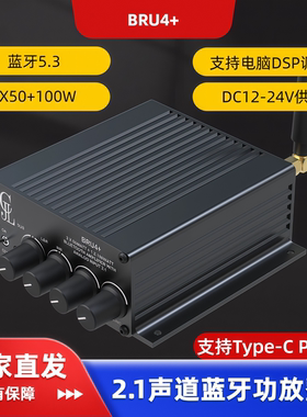 2x50W+100W 2.1声道TPA3116 HIFI数字蓝牙5.3功放机DSP调音BRU4+