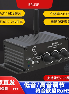 TPA3116 2X50W蓝牙5.3数字功放DSP调音桌面功放机吸顶音箱BRU3P