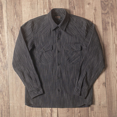 复古条纹衬衫美式工装尖领