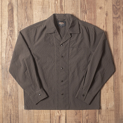 Double Seam 泡泡纱长袖衬衫 宽松古巴领衬衣 小格纹复古穿搭秋装