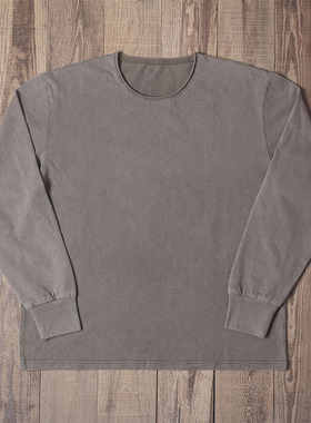 double seam 24AW 抄色做旧洗水纯棉圆领长袖T恤 310克宽松薄卫衣