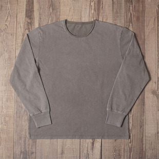 T恤 double 抄色做旧洗水纯棉圆领长袖 24AW 310克宽松薄卫衣 seam