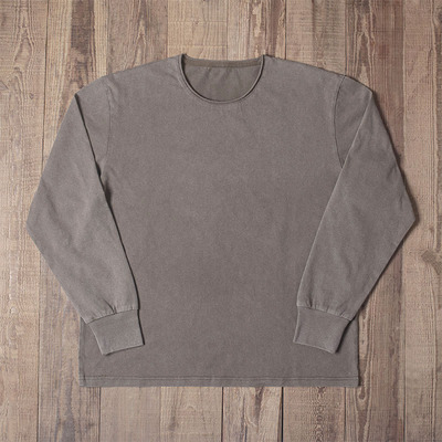 double seam 24AW 抄色做旧洗水纯棉圆领长袖T恤 310克宽松薄卫衣