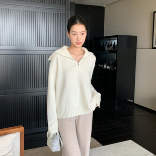 老钱风LP半拉链大翻领羊绒针织衫 25年冬季新款 康赛妮山羊绒毛衣