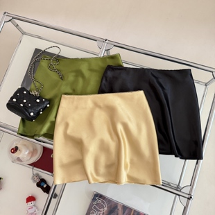 内衬不规则光泽短裙 安全裤 丝滑缎面高腰A字半身裙 26年春夏新款