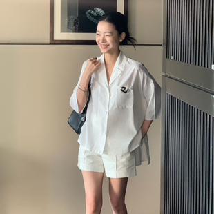 老钱风后腰系带宽松白衬衫 定织双股精棉薄短袖上衣