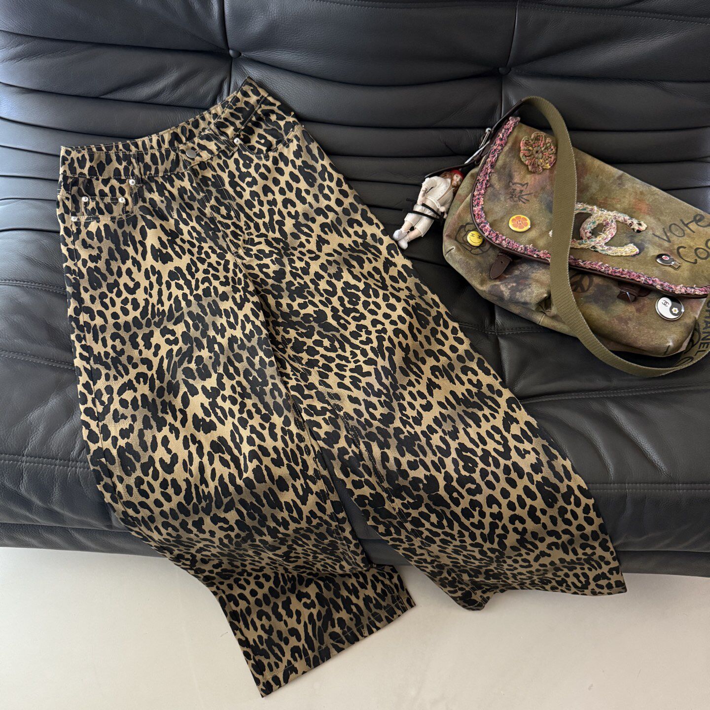 时髦豹纹印花洗水直筒裤 26年春夏新款 Jennie同款私服棉质阔腿裤