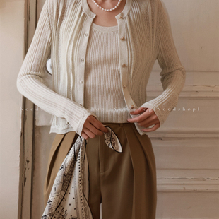 2025春季 套装 新款 开衫 定制闪光纱浅米色温柔针织背心 NeedShop1