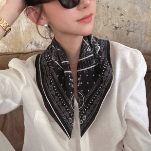 黑色桑蚕丝印花法式 新款 百搭方形丝巾女 2025春季 NeedShop1