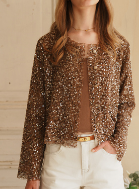 NeedShop1 夏季新款棕色亮片凉感针织开衫气质防晒开衫