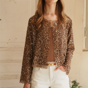 气质防晒开衫 NeedShop1 棕色亮片凉感针织开衫 新款 夏季