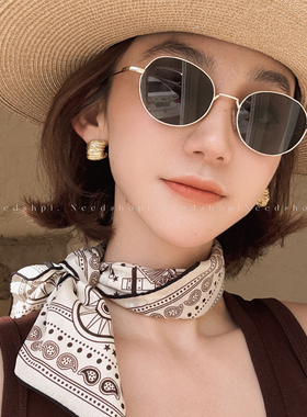 NeedShop1 新款棕色系法式复古印花桑蚕丝方巾优雅时尚丝巾系脖