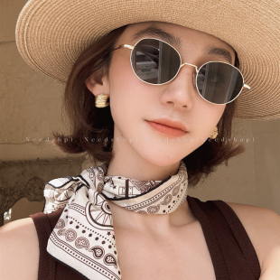 复古印花桑蚕丝方巾优雅时尚 棕色系法式 丝巾系脖 新款 NeedShop1