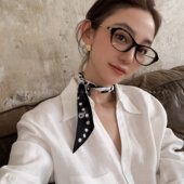 NeedShop1 双色拼接小众设计长条桑蚕丝丝巾百搭ins风发带 新款