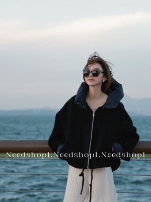 NeedShop1鹅绒连帽短款毛呢外套