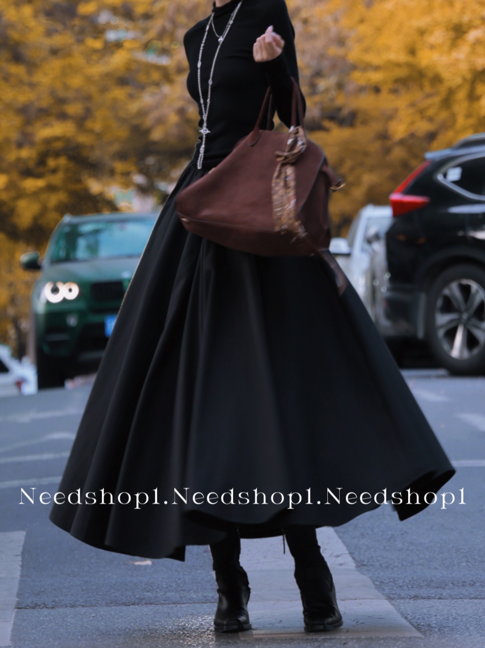 NeedShop1大摆优雅百褶半身长裙