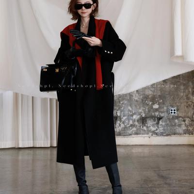 NeedShop1黑色双面羊毛金扣大衣