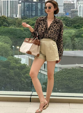 NeedShop1 2025夏季新款复古小众休闲风16姆米桑蚕丝豹纹衬衫女