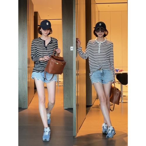 NeedShop1 【条纹天丝上衣】宽松版双色条纹罩衫上衣