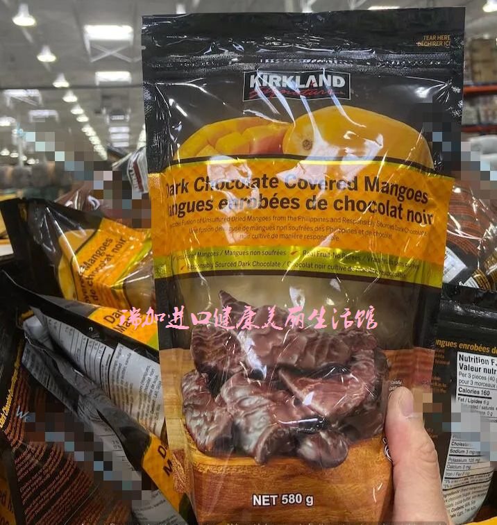 包邮加拿大Kirkland柯克兰黑巧克力裹无糖有肌天然芒果干580克