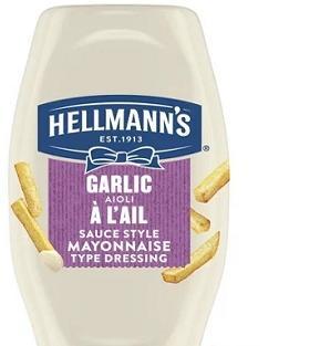 包邮加拿大Hellmann's Garlic Aioli纯素基底香蒜低卡薯条酱340ML