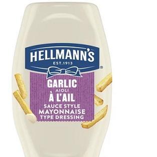 包邮加拿大Hellmann's Garlic Aioli纯素基底香蒜低卡薯条酱340ML