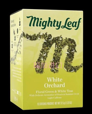 包邮加拿大Mighty leaf美泰WHITE ORCHARD桃香蜜瓜绿茶+白茶15包