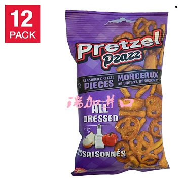包邮加拿大Pretzel Pzazz椒盐蝴蝶脆饼干番茄酱洋葱风味12包*56克