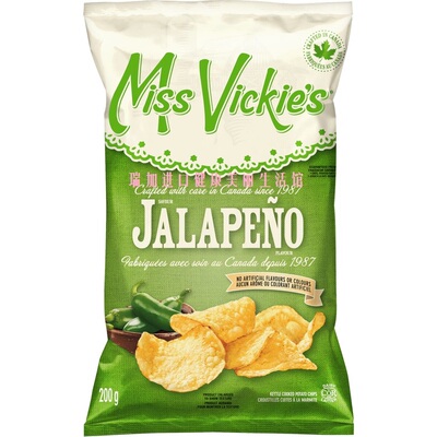 包邮加拿大Miss Vickies JALAPENO墨西哥胡辣椒味大薯片200克*3包